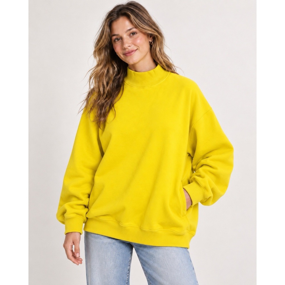 aerie oversized mock neck sweatshirt M bright yellow Pockets
